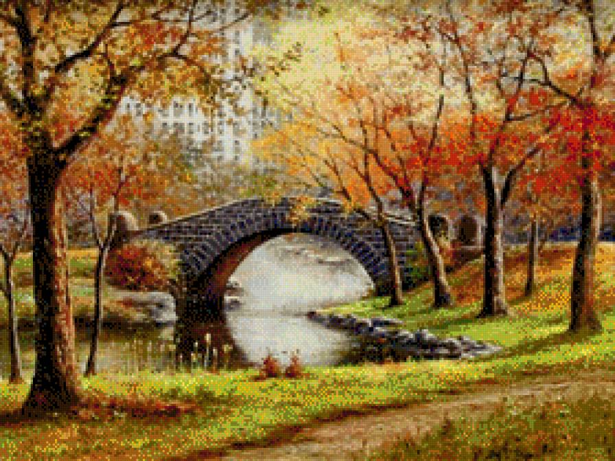 Золотая осень - осень, мостик, парк, золотая - предпросмотр