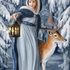 Схема вышивки «Девушка с оленем»