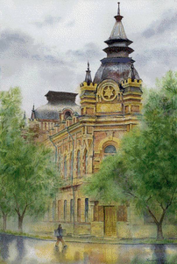 городской пейзаж - картина, графика, пейзаж, город - предпросмотр