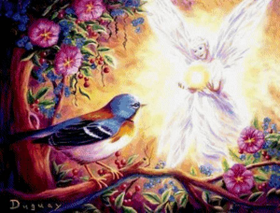 райское место - цветок, птица, ветка, весна, рай, эльф - предпросмотр