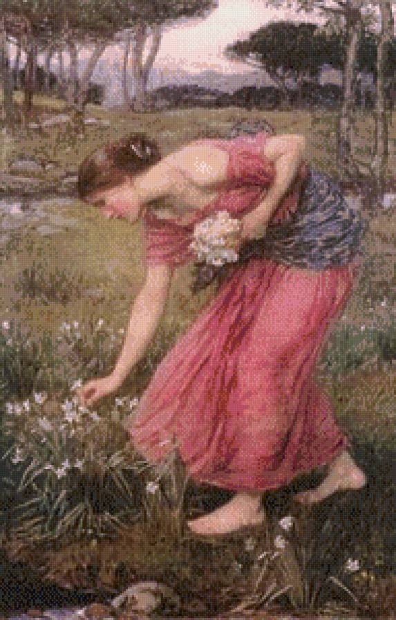 Собирая цветы - девушка цветы картина - предпросмотр