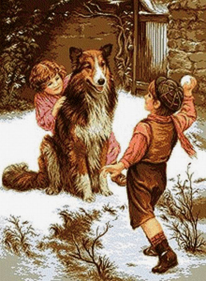 Дети играют с собакой - предпросмотр