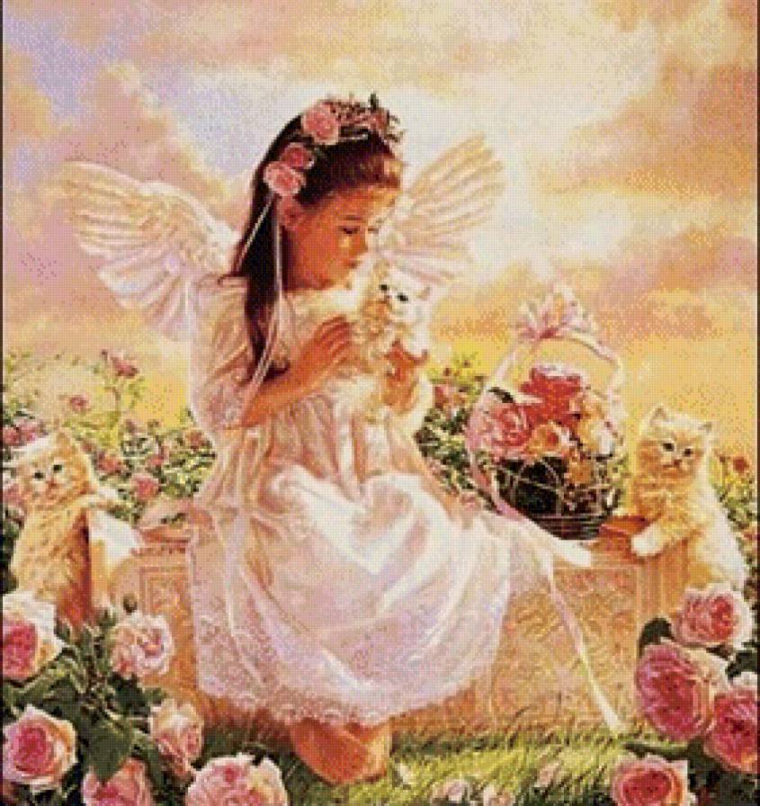 Девочка с котятами - предпросмотр