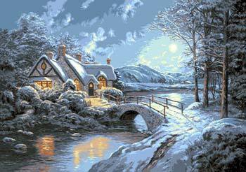 Зимний дом и мостик - оригинал