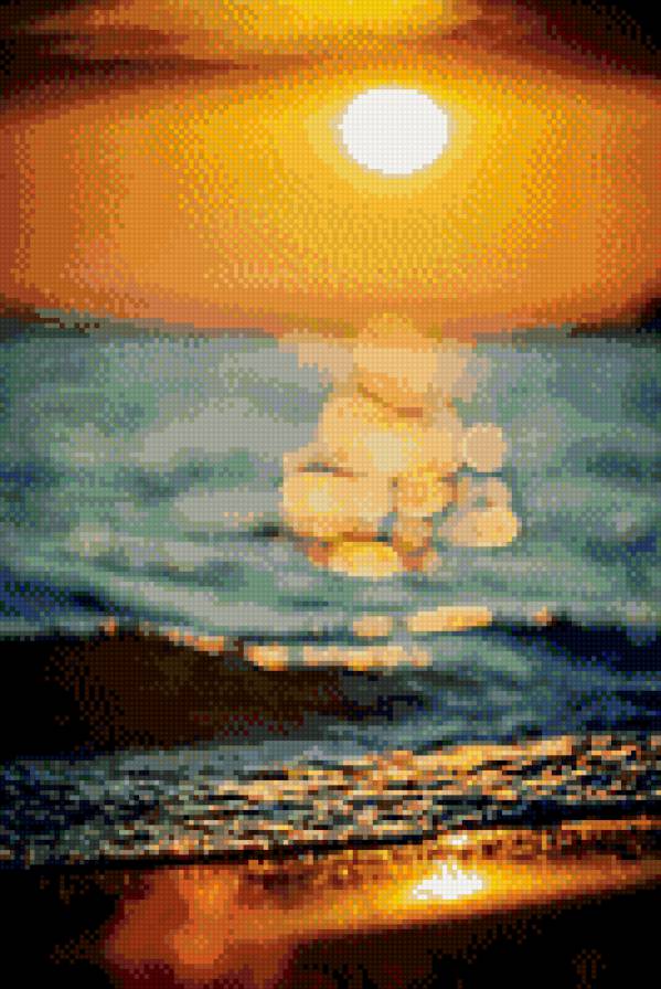 закат на море - вода, отражение, море, закат, солнце, пейзаж - предпросмотр