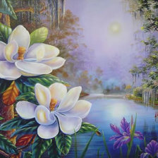 Схема вышивки «пейзаж  и цветы»