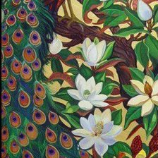 Схема вышивки «павлин среди цветов магнолии»