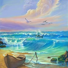 Схема вышивки «морской пейзаж с лодкой»