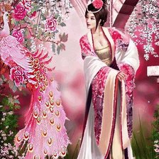 Схема вышивки «Китаянка и павлин»