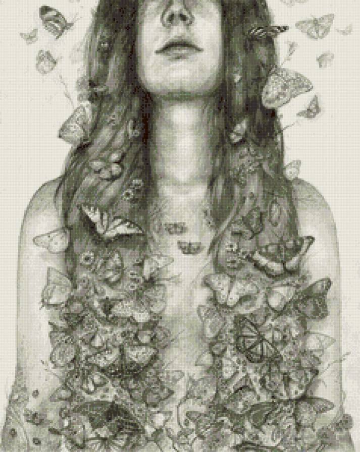 бабочки - девушка, бабочки - предпросмотр