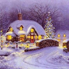 Схема вышивки «Домик зимой»