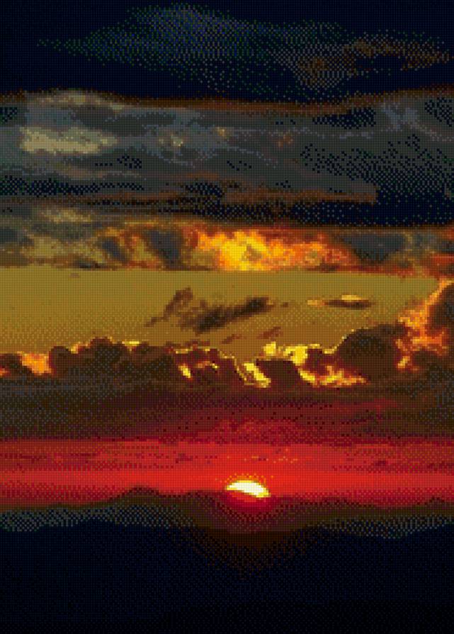 закат - горизонт, закат, облака, зарево - предпросмотр