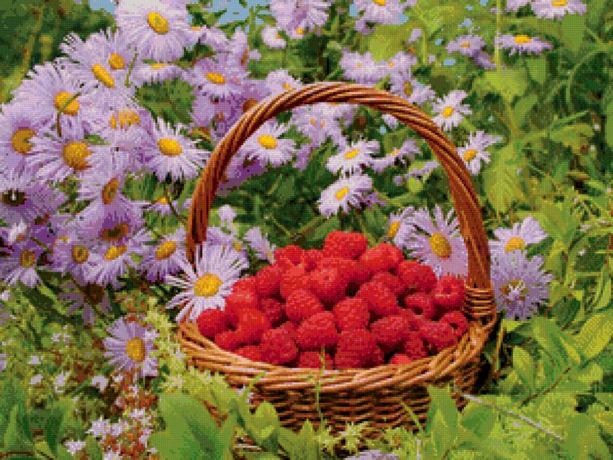 малинка в корзинке - цветы, малина, корзина, ягода - предпросмотр