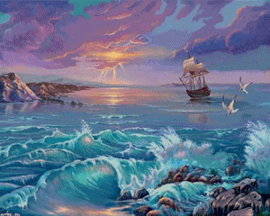 №648779 - парусник, море, чайки - предпросмотр