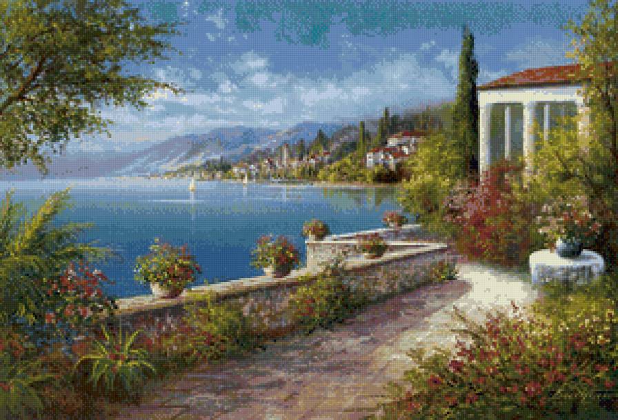 Морской пейзаж - город, море - предпросмотр