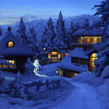 Схема вышивки «зимний вечер в горном посёлке»