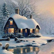 Схема вышивки «Серия "Пейзажи": Домик в снегу-1»