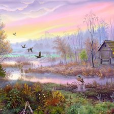 Схема вышивки «Серия "Пейзажи": Домик на болотах»