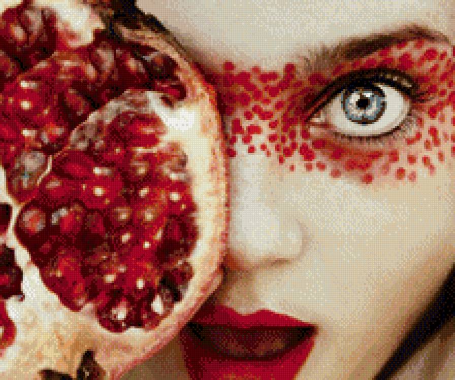 девушка с гранатом - люди, фрукты, лицо, гранат, девушка - предпросмотр