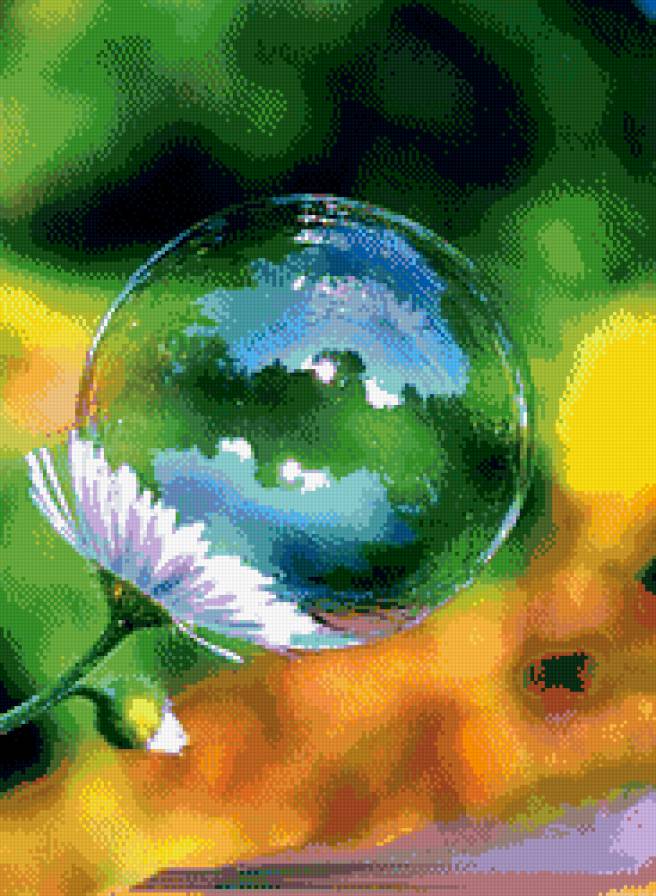 мыльный пузырь на цветке - цветок, шар, пузырь, блик - предпросмотр