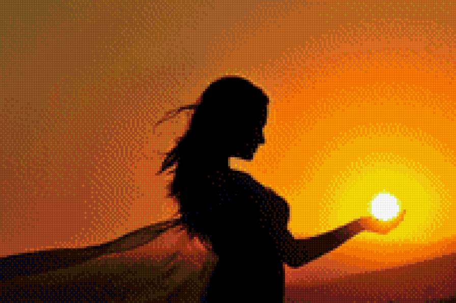 солнце на ладоне - солнце, силуэт, люди, закат, девушка - предпросмотр
