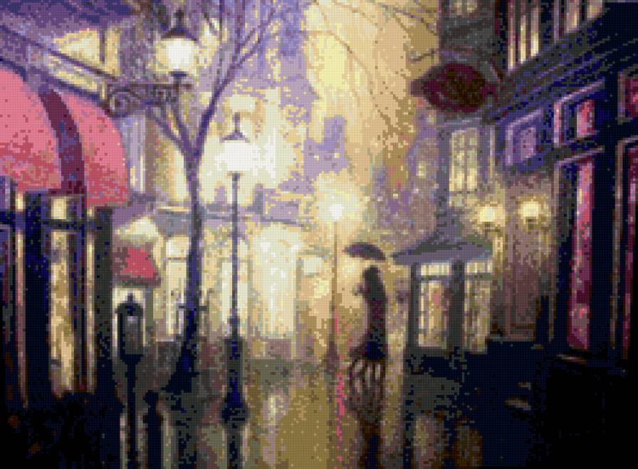 дождливая осень - пара, город, картина, пано, осень - предпросмотр