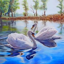 Схема вышивки «лебеди в пруду»