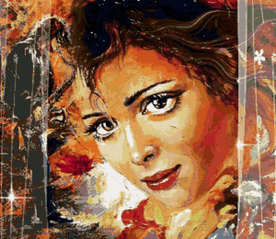 картина - листья, девушка, пано, картина - предпросмотр