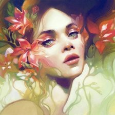 Схема вышивки «девушка с красными цветами»