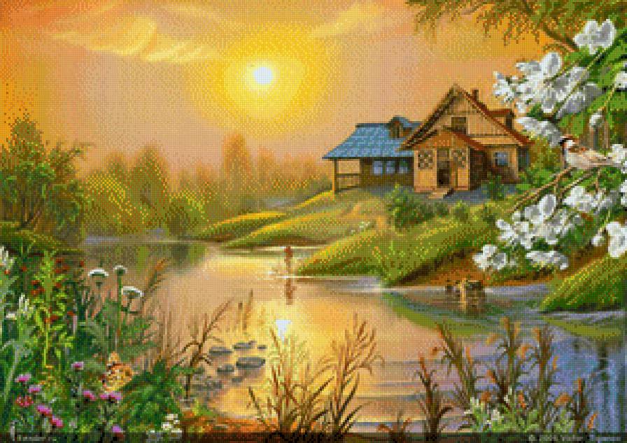 Домик у реки - пейзаж - предпросмотр