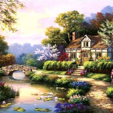 Схема вышивки «домик над рекой»