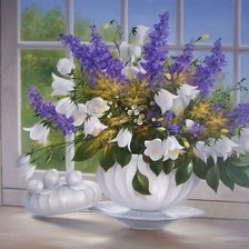 Схема вышивки «цветы на окне»