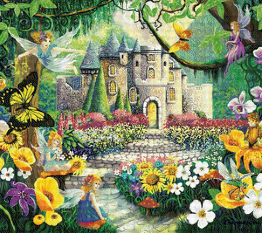 сказачный замок - детское, цветы, замок, эльф, сад, природа, сказка - предпросмотр