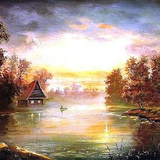 Схема вышивки «восход над озером»