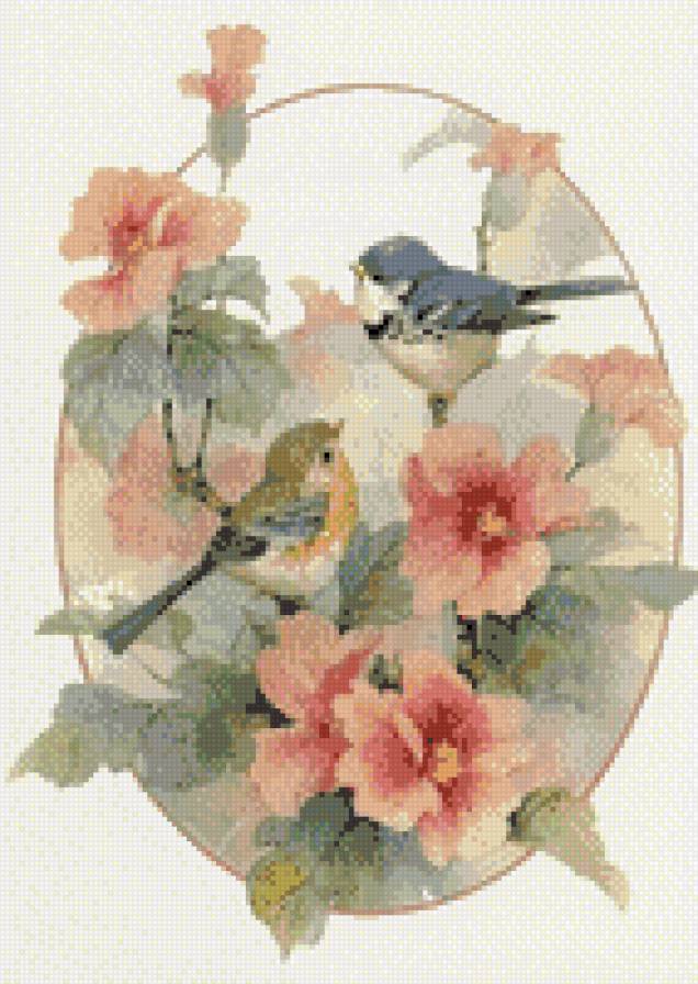 две птички на мальве - предпросмотр