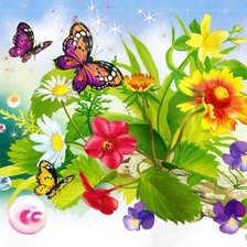 Схема вышивки «Бабочки в цветах»