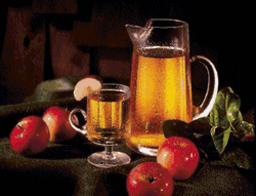 натюрморт с кувшином - кувшин, еда, натюрморт, кухня, яблоки - предпросмотр