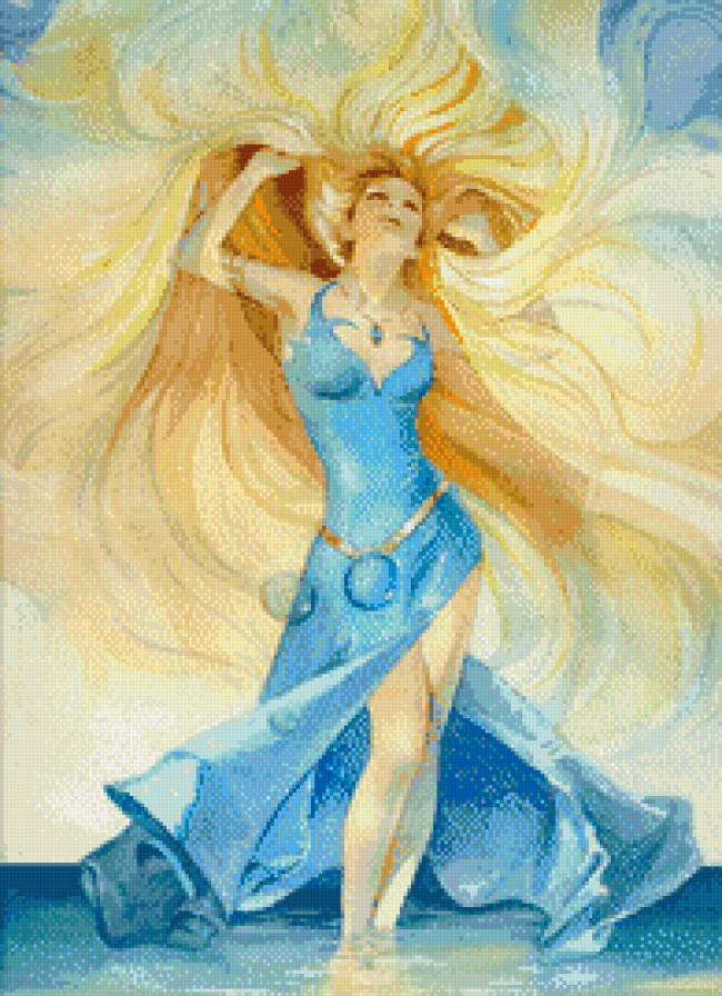 женщина в голубом - люди, девушка, картина - предпросмотр