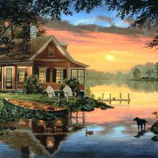 Схема вышивки «домик у речки»