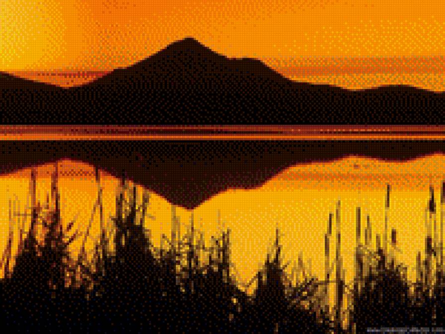 закат - река, вода, солнце, горы, природа - предпросмотр