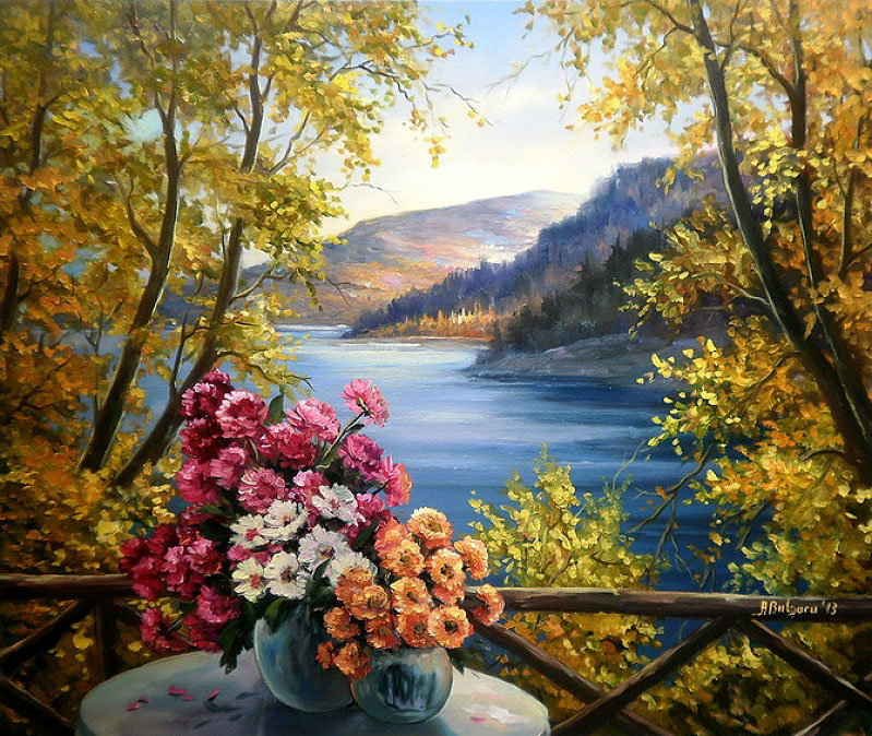 картина - горы, пейзаж, цветы.букет, природа - оригинал