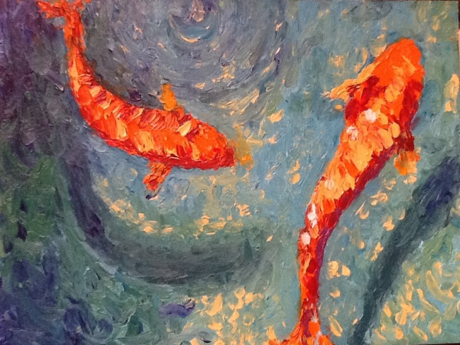 карпы - картина, восток, рыба, живопись - оригинал