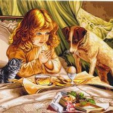 Схема вышивки «Девочка с домашними любимцами»