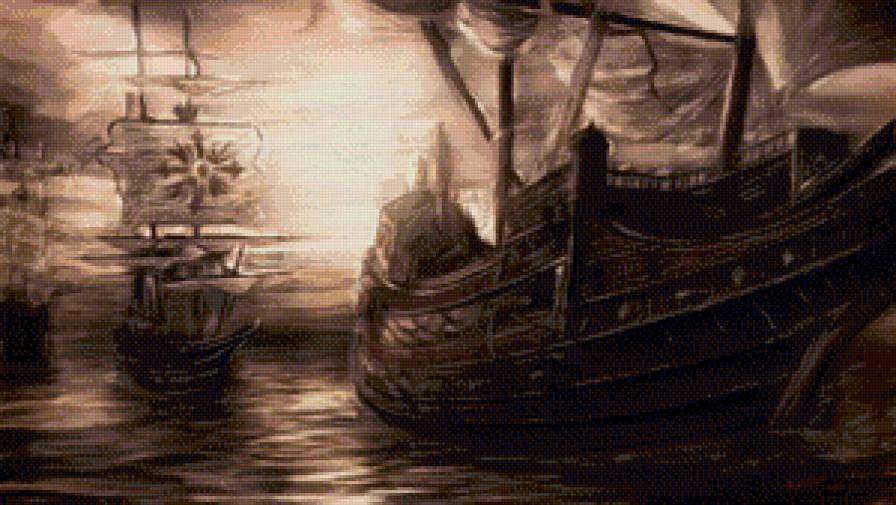 Корабли - море, корабли, закат, парус - предпросмотр