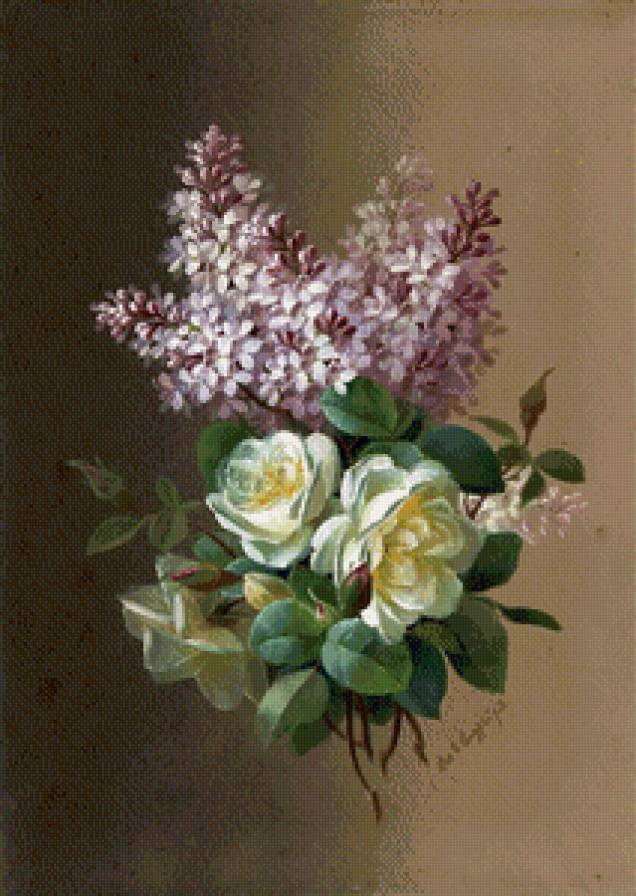 букет с сиренью и розами - розы, праздник, сирень, букет, открытка - предпросмотр