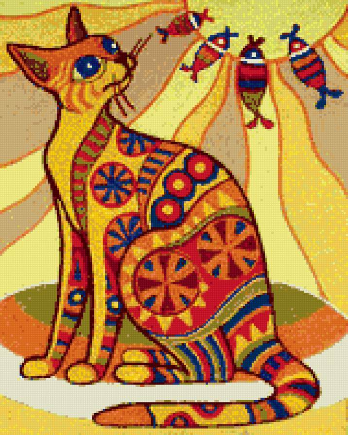 Кошка и солнце - рыбы, солнце, кошка, волны - предпросмотр