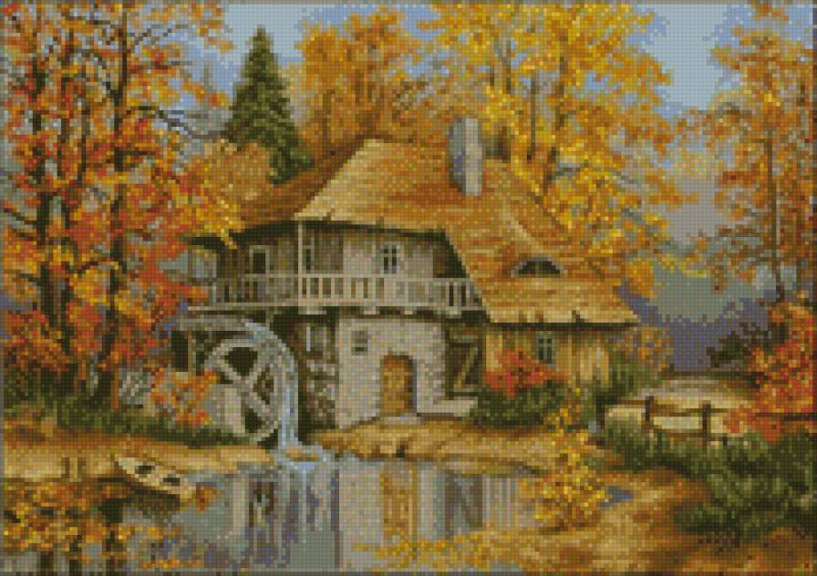 мельница - здания, пейзаж - предпросмотр