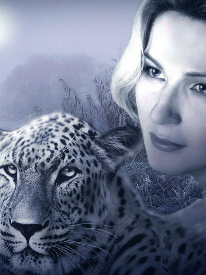 Две грации - девушка, гепард - оригинал