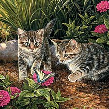 Схема вышивки «Котятки и бабочка»