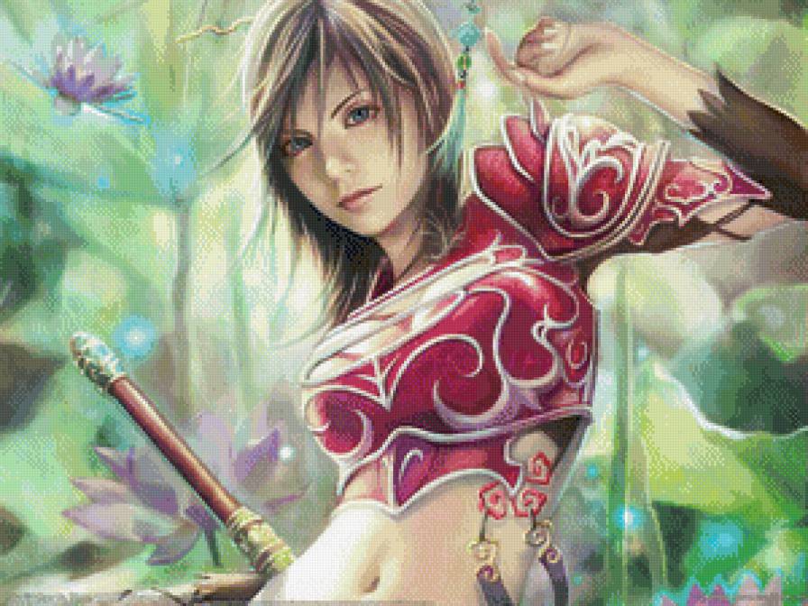 №658720 - цветы, девушка, япония, фэнтези, картина, восток - предпросмотр